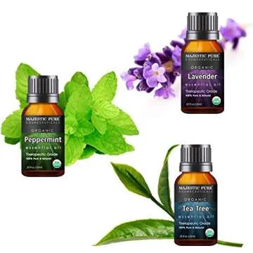 MAJESTIC PURE Aromatherapy Essential Oils Set, Organic Certified Essential Oil Set Includes Lavender, Peppermint, Tea Tree, Eucalyptus, Lemongrass and Orange Oils - Pack of 6-10 ml Each