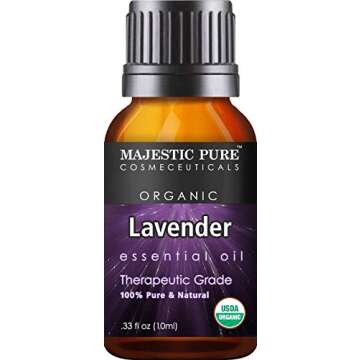 MAJESTIC PURE Aromatherapy Essential Oils Set, Organic Certified Essential Oil Set Includes Lavender, Peppermint, Tea Tree, Eucalyptus, Lemongrass and Orange Oils - Pack of 6-10 ml Each