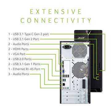 Acer Aspire TC-885-ACCFLi3O Desktop, 8th Gen Intel Core i3-8100, 8GB DDR4 + 16GB Optane Memory, 1TB HDD, 8X DVD, 802.11ac WiFi, Windows 10 Home