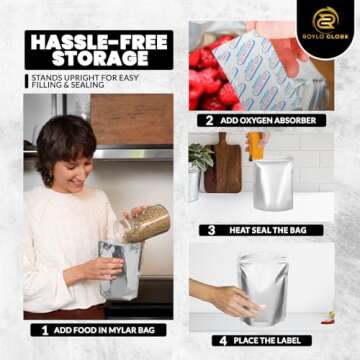 120 Mylar Bags with Oxygen Absorbers and Labels for Storage