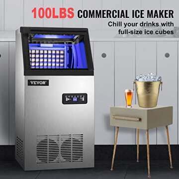 Happybuy Commercial Ice Maker Machine, 100 lbs/24h Stainless Steel Under Counter Ice Maker with 22lbs Storage Bin, 4x8 Cubes Ready in 15 Mins, Water Filter & Scoop Included, for Bar Office Coffee Shop