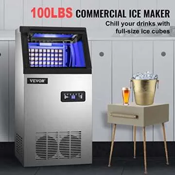Happybuy Commercial Ice Maker Machine, 100 lbs/24h Stainless Steel Under Counter Ice Maker with 22lbs Storage Bin, 4x8 Cubes Ready in 15 Mins, Water Filter & Scoop Included, for Bar Office Coffee Shop