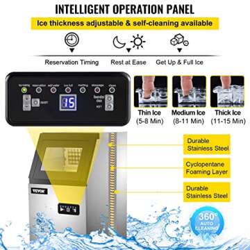 Happybuy Commercial Ice Maker Machine, 100 lbs/24h Stainless Steel Under Counter Ice Maker with 22lbs Storage Bin, 4x8 Cubes Ready in 15 Mins, Water Filter & Scoop Included, for Bar Office Coffee Shop