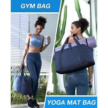 BAGSMART Large Gym Bag with Yoga Mat Buckle, Weekender Overnight Bag for Women, Travel Duffle Bag fo...