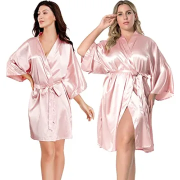 EPLAZA Women's Silky Satin Robe for Bridal and Loungewear - Chic Pink Delight