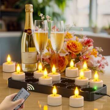 SoulBay Flameless Candles with Remote Control Timer & Charging Base, 12pcs USB Rechargeable Battery LED Tea Lights Candles Small Votive for Lantern Pool Mantle Weddings Emergency Christmas Decorative