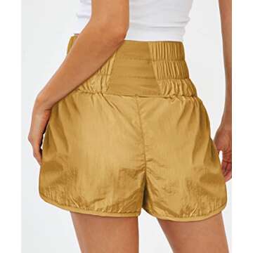 AUTOMET Womens High Waisted Athletic Shorts Elastic Casual Summer Running Shorts Quick Dry Gym Workout Shorts Gold