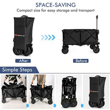 Goplus Collapsible Wagon, Folding Utility Wagon Cart w/Universal Wheels & Adjustable Handle & Cover Bag, Grocery Wagon for Garden Shopping Camping (Black)