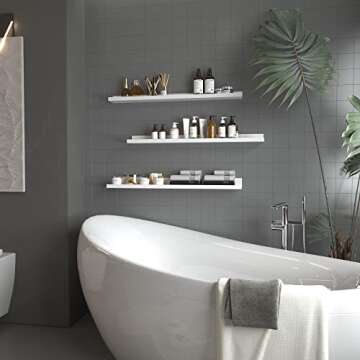 Giftgarden 36 Inch White Floating Shelves for Wall Mount, Modern Wood Wall Shelf Ledge for Bathroom Bedroom Living Room Kitchen Nursery Storage, Set of 3 Different Sizes