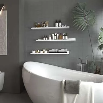 Giftgarden 36 Inch White Floating Shelves for Wall Mount, Modern Wood Wall Shelf Ledge for Bathroom Bedroom Living Room Kitchen Nursery Storage, Set of 3 Different Sizes