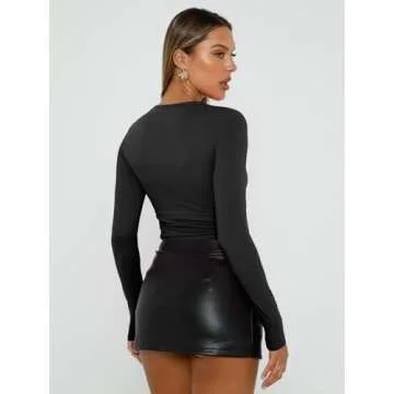 Trendy Queen Womens Long Sleeve Shirts Basic Crop Tops Tight Slim Fit Cute Teen Girls Fall Winter Y2k Clothes