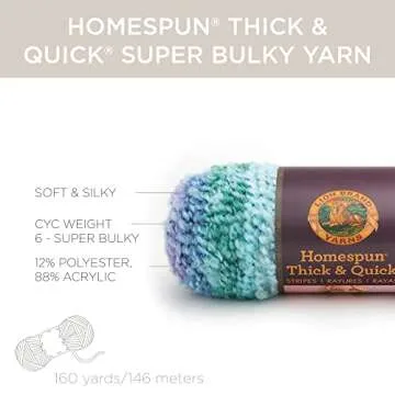 Lion Brand Yarn (1 Skein 792-211 Homespun Thick & Quick, Granite Stripes Yarn