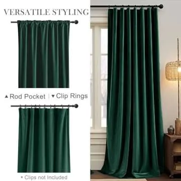 COLLACT Green Velvet Blackout Curtains for Bedroom Room Darkening Curtains 96 Inches Long for Living Room Thermal Insulated Luxury Soft Privacy Drapes Rod Pocket Window Curtains 2 Panels Emerald Green