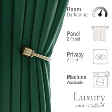 COLLACT Green Velvet Blackout Curtains for Bedroom Room Darkening Curtains 96 Inches Long for Living Room Thermal Insulated Luxury Soft Privacy Drapes Rod Pocket Window Curtains 2 Panels Emerald Green