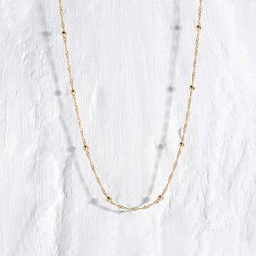 MEVECCO Gold Bead Chain Choker Necklace,14K Gold Plated Dainty Cute Tiny Bead Charm Wave Chain Minim...