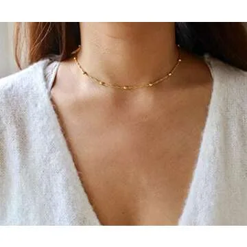 MEVECCO Gold Bead Choker Necklace for Everyday Elegance