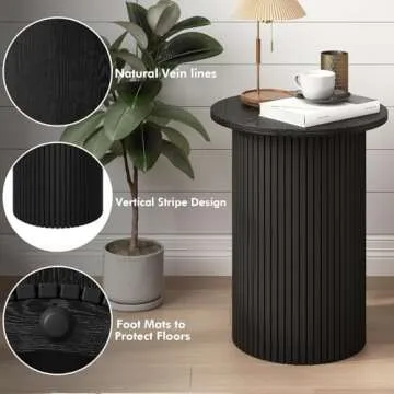 Wnutrees Round Fluted End Table for Modern Farmhouse Style