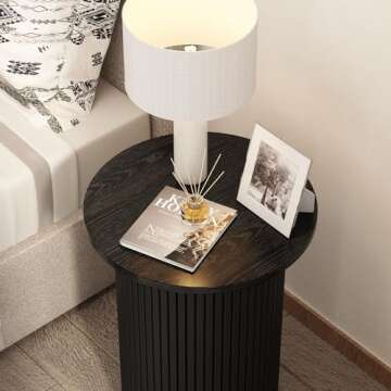 Wnutrees Round Fluted End Table for Modern Farmhouse Style