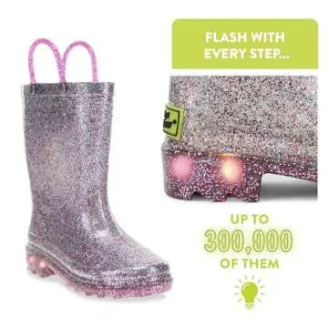 Western Chief Kids Glitter Lighted Waterproof PVC Boot, Multi, 12
