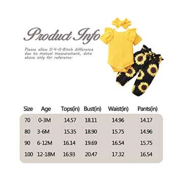 veikimous Infant Baby Girl Clothes Baby Girl Sunflower Outfits Ruffle Romper Long Floral Pants Cute Baby Clothes Girl Yellow 3-6 Months