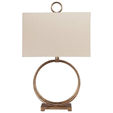 Signature Design by Ashley Mahala Traditional 28" Braided Metal Round Single Table Lamp, Antique Gol...