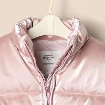 Amazon Essentials x Sofia Grainge Toddler Girls' Taffeta Puffer Jacket, Metallic Light Pink, 3T
