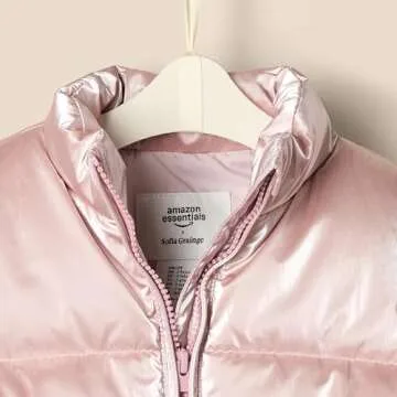 Amazon Essentials x Sofia Grainge Toddler Girls' Taffeta Puffer Jacket, Metallic Light Pink, 3T