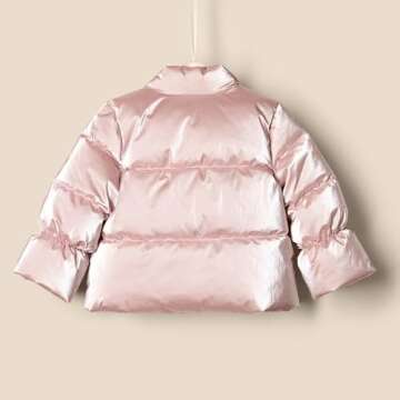 Amazon Essentials x Sofia Grainge Toddler Girls' Taffeta Puffer Jacket, Metallic Light Pink, 3T