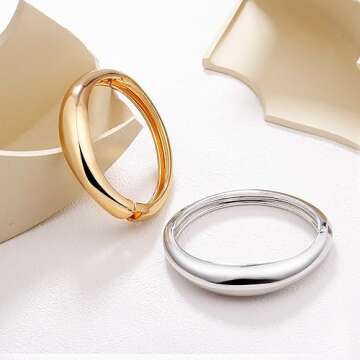 Elegance 11 designs Gold Cuff Bangle Bracelets For Women Trendy Hinged Cuff Open Wide Chunky Gold Bracelet Minimalist Bangle Jewelry Gift 7 inches