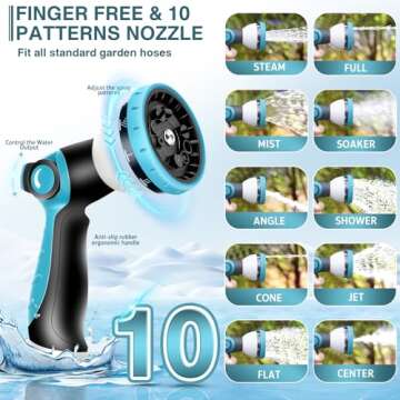 Lightweight EYERZ Garden Hose 100ft with 10-Function Nozzle