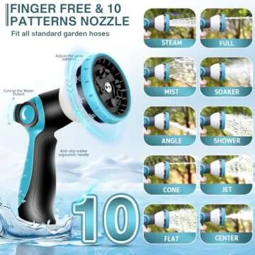 Lightweight EYERZ Garden Hose 100ft with 10-Function Nozzle