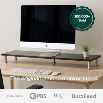 The Original Bamboo Dual Monitor Stand (As Seen On PBS) - 42 Inch Large Monitor Riser for Computer S...