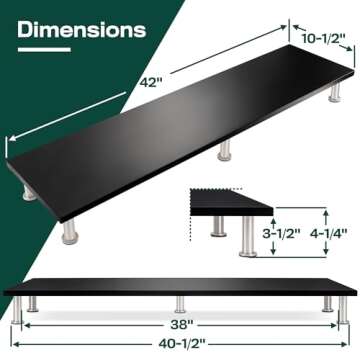 The Original Bamboo Dual Monitor Stand (As Seen On PBS) - 42 Inch Large Monitor Riser for Computer Screens, Laptop or TV - Desk Shelf Adds Storage Space and Improves Ergonomics - Black