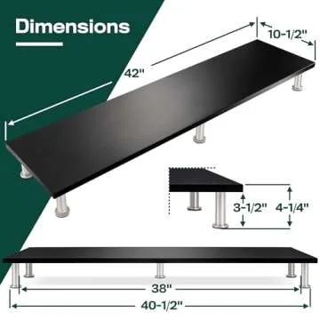 The Original Bamboo Dual Monitor Stand (As Seen On PBS) - 42 Inch Large Monitor Riser for Computer Screens, Laptop or TV - Desk Shelf Adds Storage Space and Improves Ergonomics - Black
