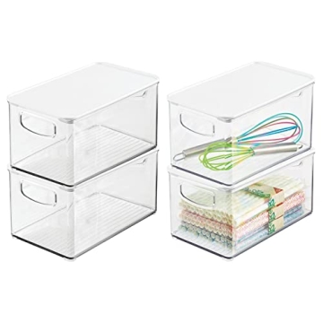 mDesign Plastic Deep Storage Bin Box Container with Lid and Built-In Handles - Organization for Frui...