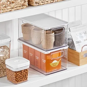 mDesign Clear Storage Bins with Lids - 4 Pack for Kitchen