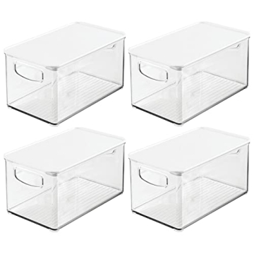 mDesign Clear Storage Bins with Lids - 4 Pack for Kitchen