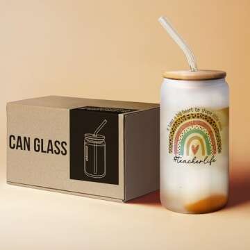 Teacher Appreciation Gifts - Teacher Gifts - Valentines, Back To School Week, Retirement, Birthday, Thank You Presents for Women - Teaching Cup with Lid, Straw & Brush - 16 Oz Can Glass