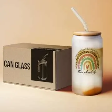 Teacher Appreciation Gifts - Teacher Gifts - Valentines, Back To School Week, Retirement, Birthday, Thank You Presents for Women - Teaching Cup with Lid, Straw & Brush - 16 Oz Can Glass