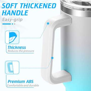 40 oz Tumbler with Handle and Straw, Pink Insulated Travel Mug Iced Coffee Cup, Reusable Stainless Steel Insulated Water Bottle, Keeps Drinks Cold for 34 Hours, Women Christmas Gifts for Mom Grandma