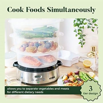 BELLA 9.5 QT Triple Tier Steamer for Healthy Cooking
