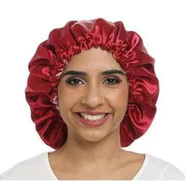 SAYMRE Adjustable Satiny Sleep Cap Hair Bonnet Double Layered Reversible for Women Protective Sleep Hairstyles