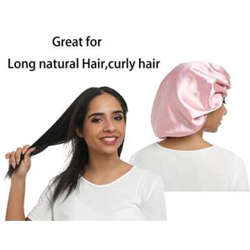 SAYMRE Adjustable Satiny Sleep Cap Hair Bonnet Double Layered Reversible for Women Protective Sleep Hairstyles