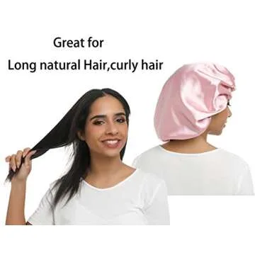 SAYMRE Adjustable Satiny Sleep Cap Hair Bonnet Double Layered Reversible for Women Protective Sleep Hairstyles