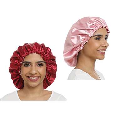 SAYMRE Adjustable Satiny Sleep Cap Hair Bonnet Double Layered Reversible for Women Protective Sleep Hairstyles