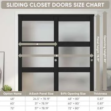 JUBEST 72"x80" Stylish Frosted Glass Sliding Door