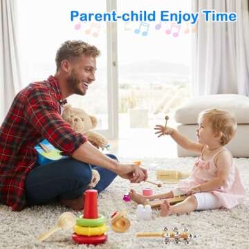 Chriffer Kids Musical Instruments Toys, Percussion Instruments Set with Storage Bag, Preschool Educational Music Toys for Boys Girls, Natural Eco-Friendly Wooden Music Set (10pcs)