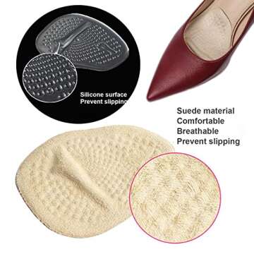 Metatarsal Pads Women, Ball of Foot Cushions for Women, Forefoot Pads Stop Feet from Sliding Forward, High Heel Comfort Cushion Inserts Pads, Non-Slip Foot Pad, Resuse and Washable（4 Pairs
