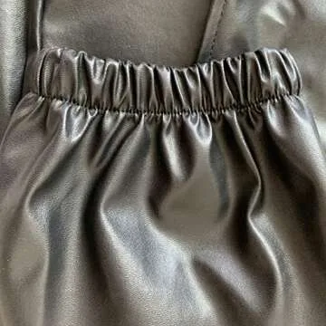 Famnbro Women's Black Leather Jogger Pants Stretchy High Waisted Drawstring Leggings Sweatpants