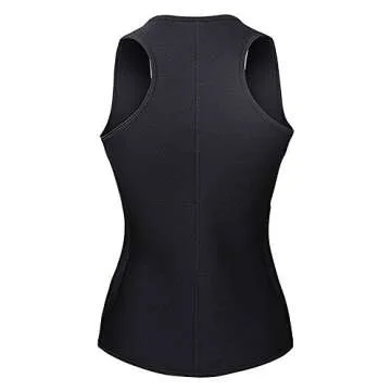 YIANNA Sweat Sauna Suit for Women Neoprene Waist Trainer Vest Zipper Body Shaper with Adjustable Tank Top, YA8012-Black-New-3XL